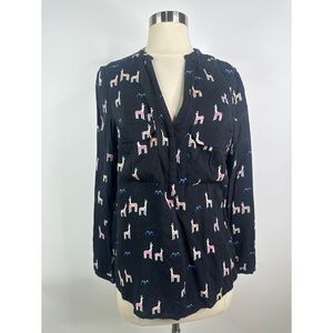 Anthropologie  Maeve Colorful Llama Print long sleeve rayon women’s top